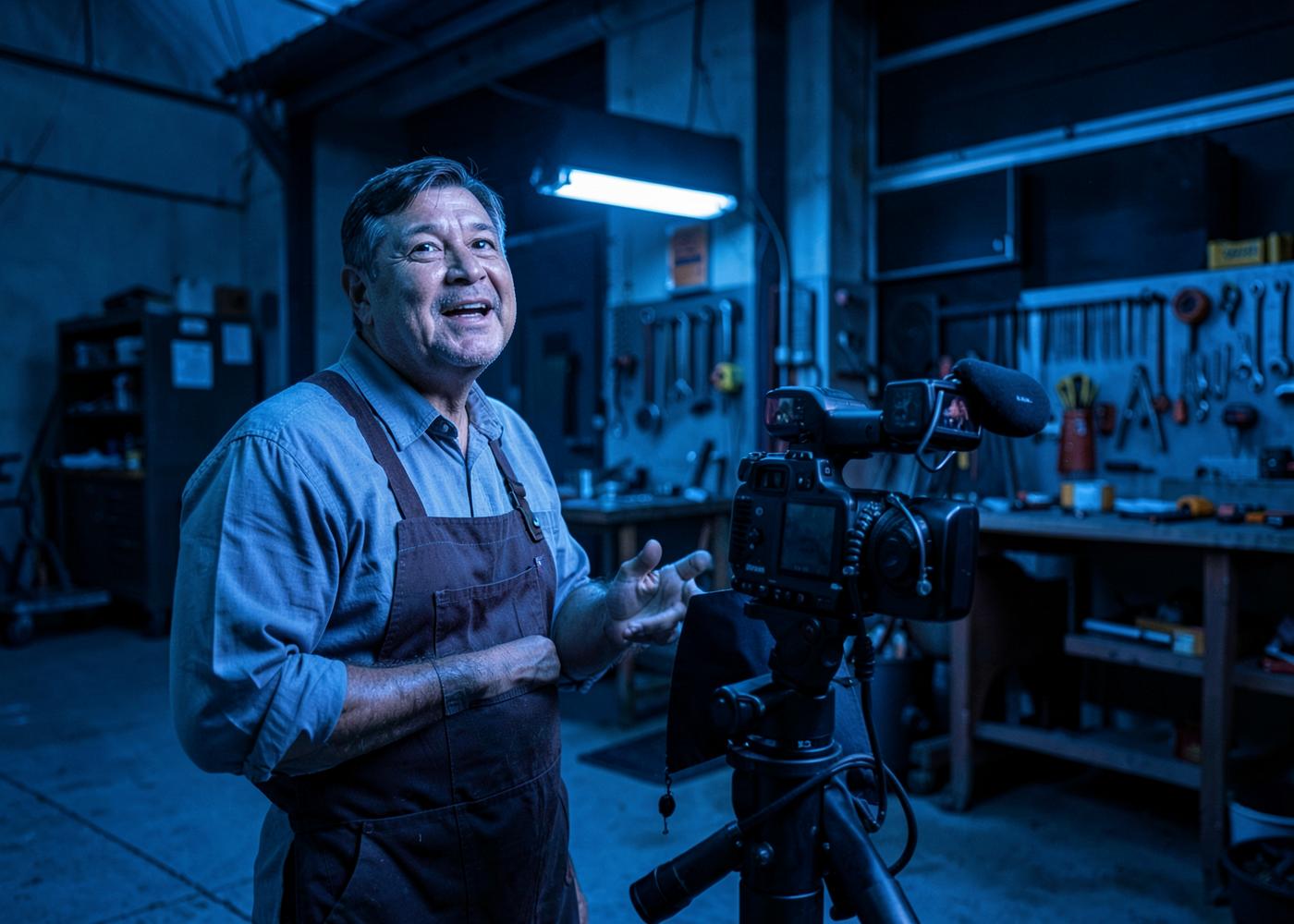 Veyro recording advertising content with a business owner on location